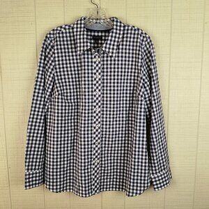 Talbots Gingham Check Shirt Navy White Long Sleeve Button Down Cotton